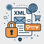 Nová bezpečnost XML exportů: Jak API klíče chrání Váš e-shop - 2079538 - Ilustrační obrázek znázorňující zabezpečení XML feedů pomocí API klíčů v systému shop5.cz