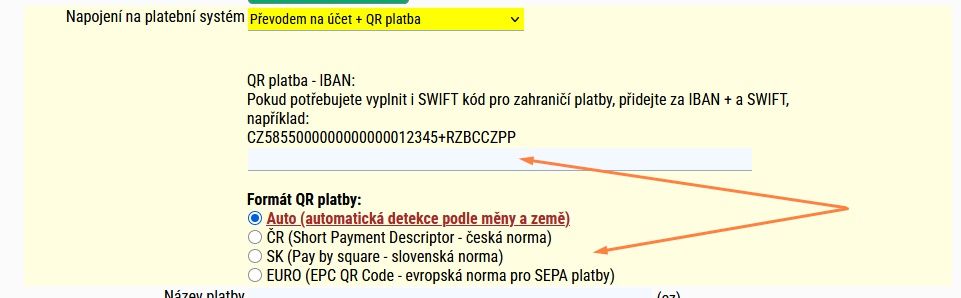 Detail nastavení formátu QR platby